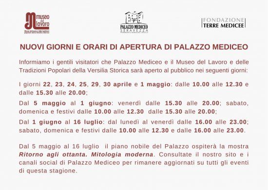 Nuovi giorni e orari di apertura